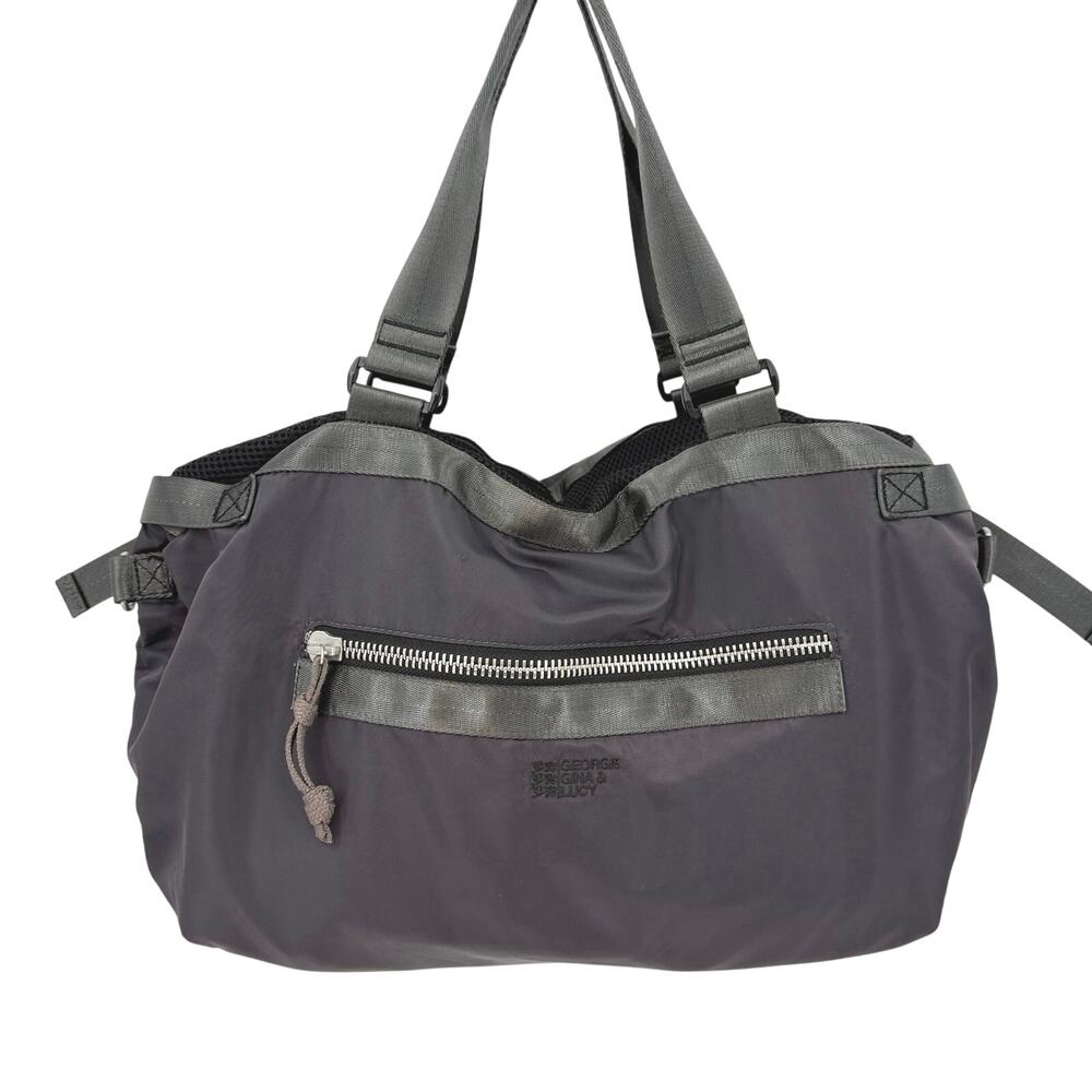 George Gina & Lucy Groover Nylon Shoulder Bag Gray Black Y2K 17" Utility Tote